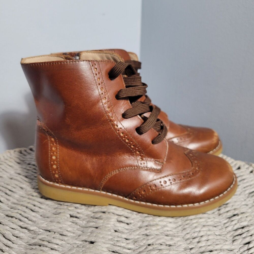 Elephantito Kids Lace up Boots Brown Leather Side Zip MSRP: $104 Size 12